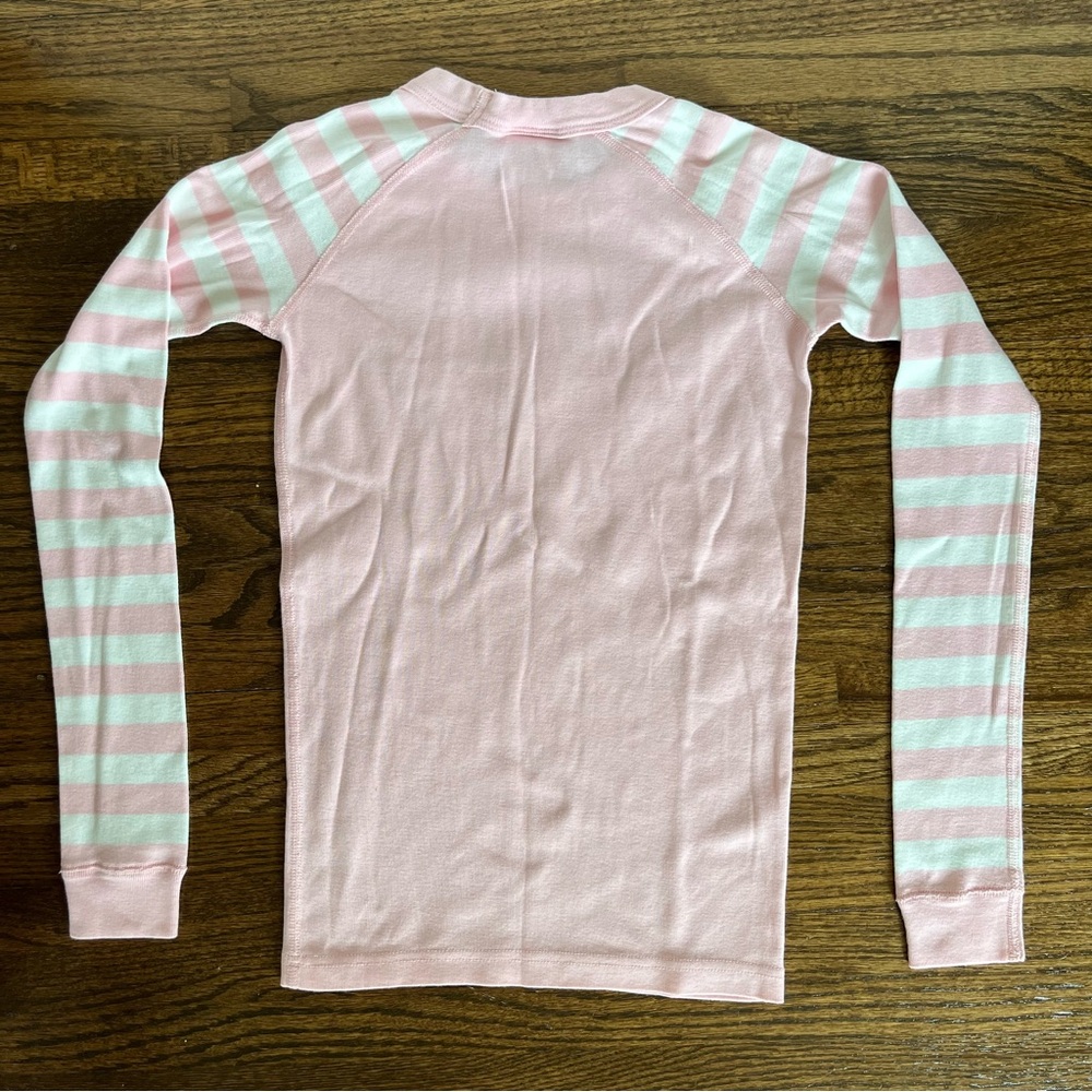 Hanna Andersson Pink White Long Sleeve Pajamas Stripes Cat sz 12 150 cm EUC - Picture 5 of 9